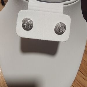 𝅺women- White Diamond Accent Rhodium Over Sterling Silver Stud Earrings Jewelry